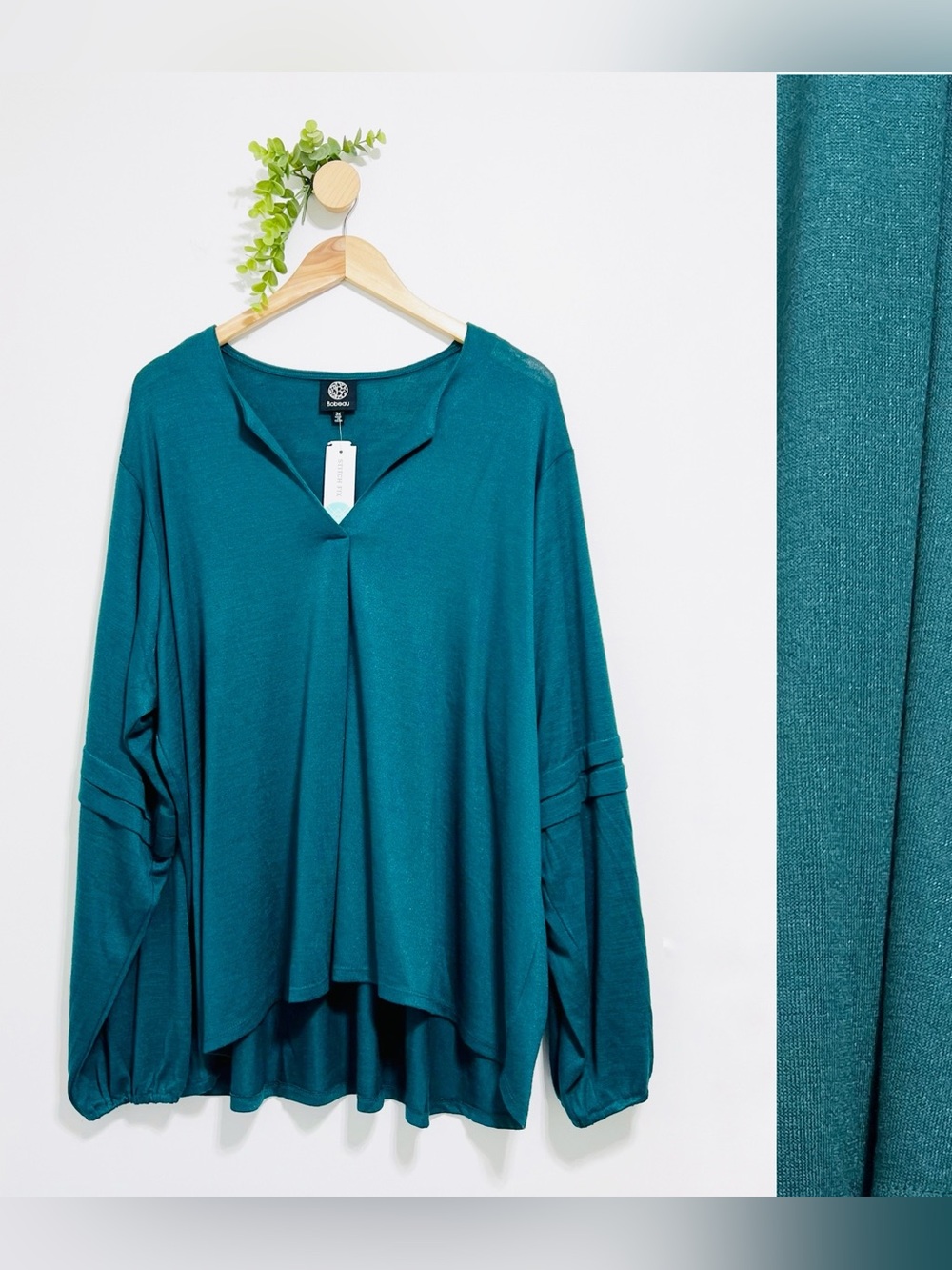 Stitch Fix Bobeau NWT Charlie Long Sleeve Split Neck Teal Blouse